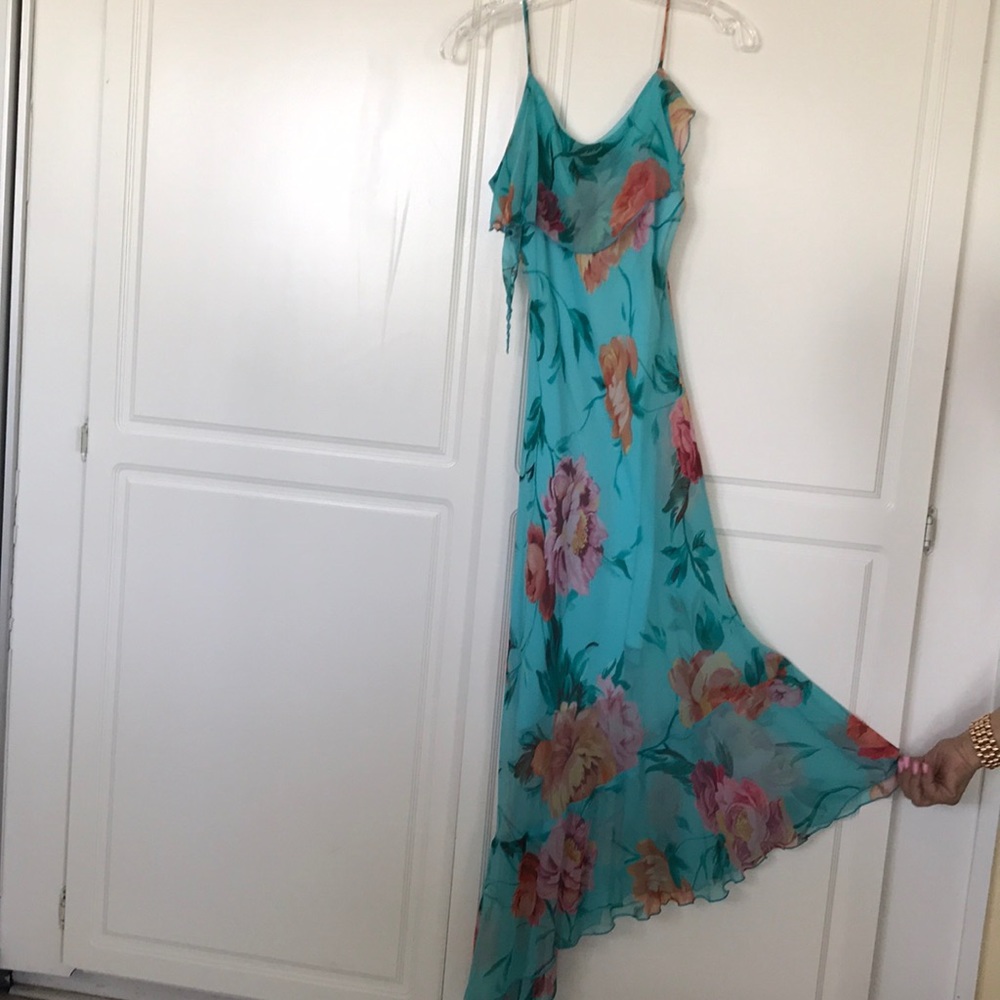 Silk blue maxi Emily d dress with flowers (new)